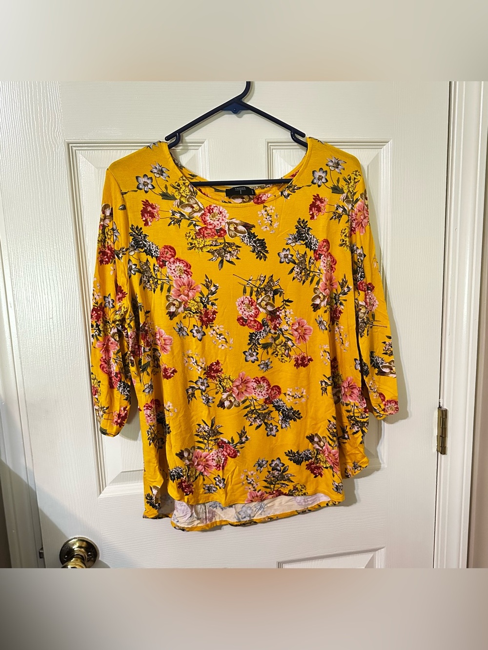 Floral Scoop Neck Blouse - Yellow